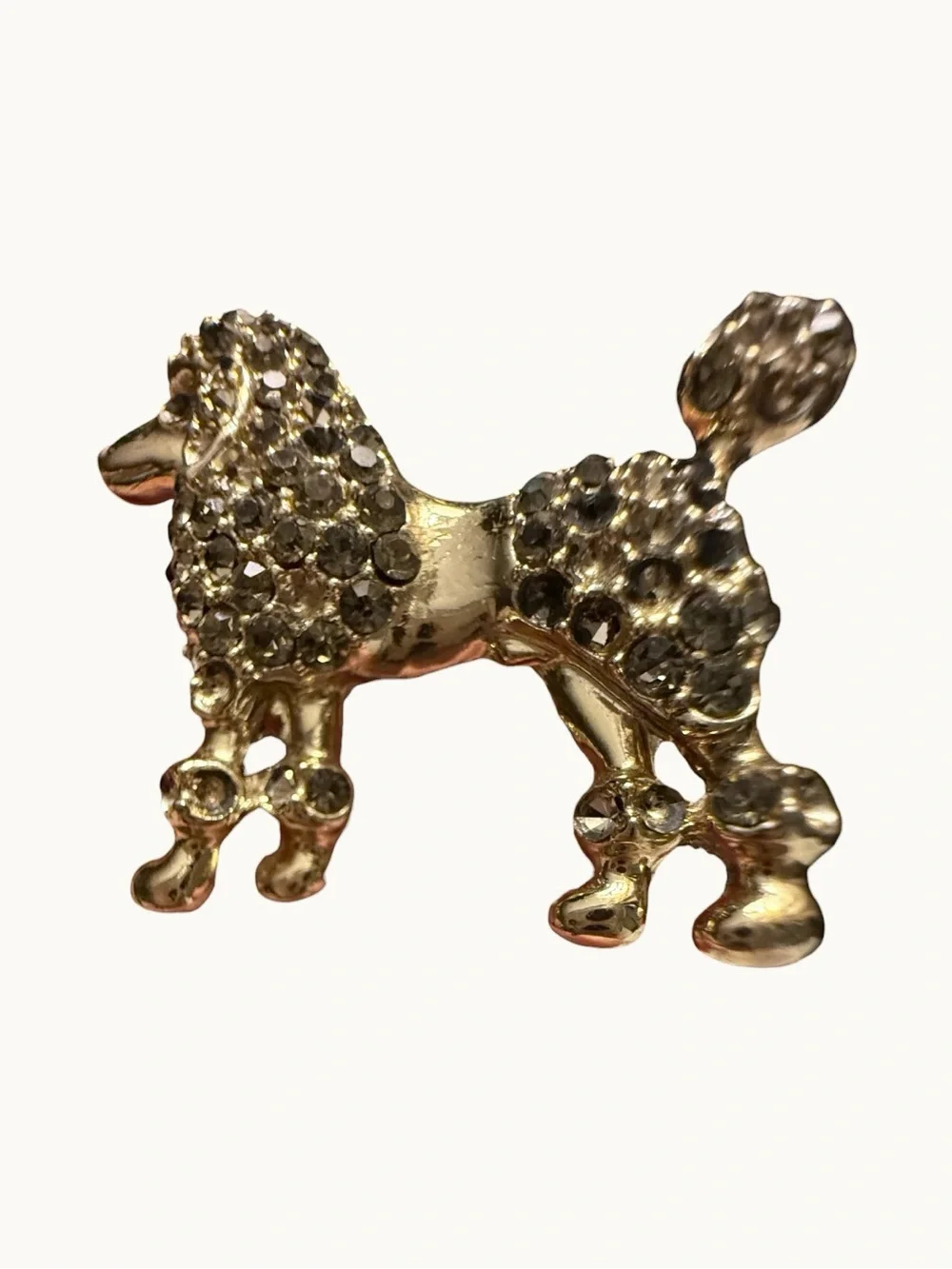 Gold-Tone Poodle Brooch with Clear Crystal Accents